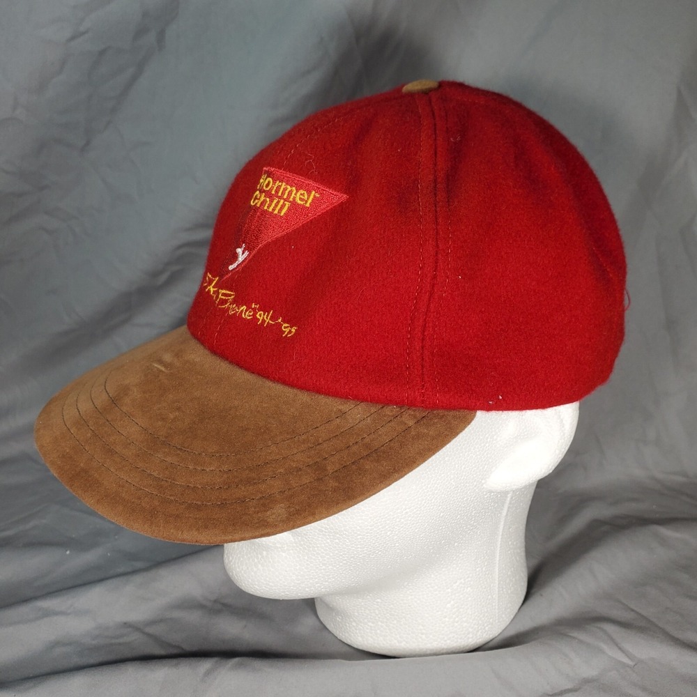 Hormel Chili Ski Watch 94 95 Red Brown Suede Baseball Cap Leather Strap Vintage